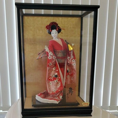 vintage japanese doll in glass case